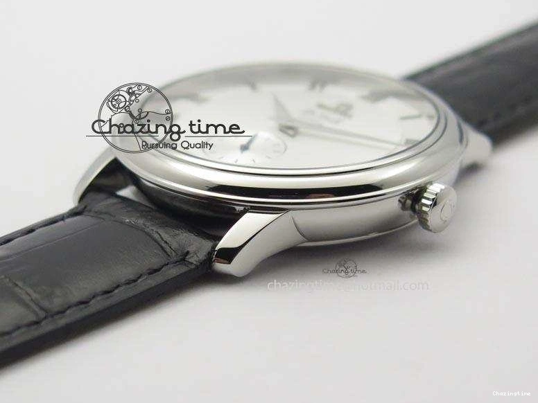 0404 Flexible De Ville MK 1:1 Best Edition SS White Dial On Black Leather Asian Seagull T1701 (Sec@6) 8244